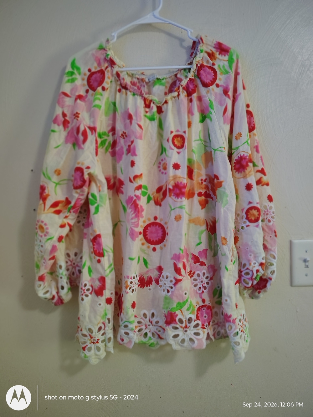 Cato Floral Peasant Blouse in Pink, Green & Orange